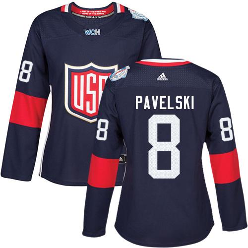 Team USA #8 Joe Pavelski Navy Blue 2016 World Cup Women's Stitched NHL Jersey - Click Image to Close